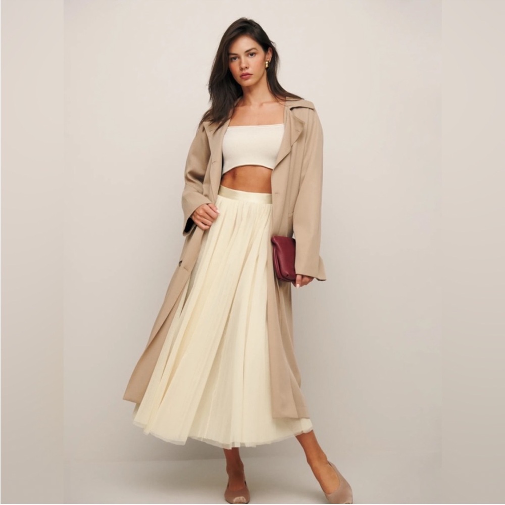 Reformation Prisca Ivory Tulle/Silk Trim Balletcore Midi Skirt NWT!